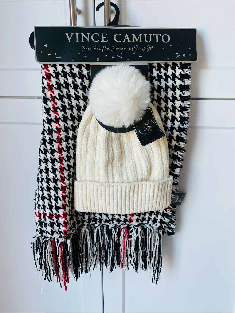 Vince Camuto faux fur Pom beanie and scarf set womens